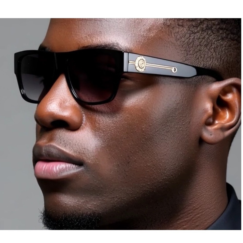 Mens Black Square Frame Sunglasses Gradient‎ Lenses Gold Hip Hop Cholo Gangster
